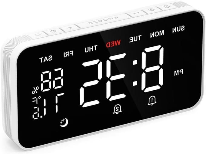 Digitale Wekker - Luide Wekker - Slaapkamer Comfort - Temperatuur Vochtigheid - Groot Display - Wit