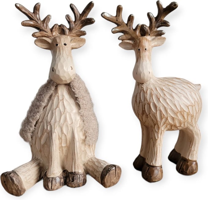Countryfield - Set/2 Rendieren - Eland - Staand/Zittend - Rudolph - 30cm hoog - Kerst
