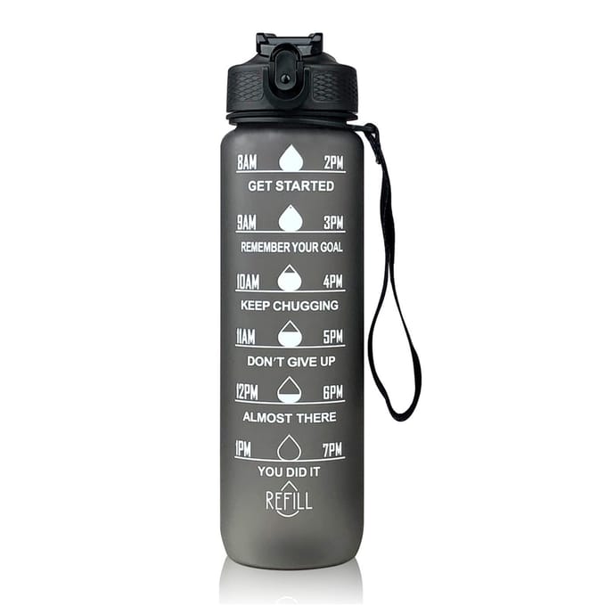 1L Motiverende waterfles met rietje en tijdmarkering Lekvrije fliptop sportfles voor blue