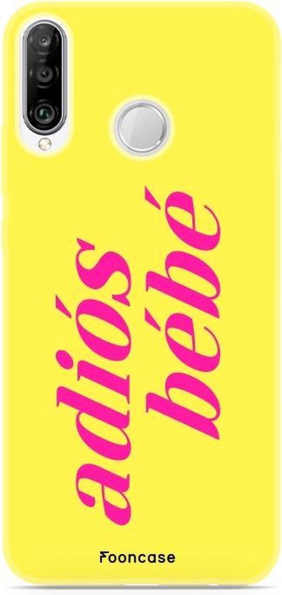 Fooncase Hoesje Geschikt voor Huawei P30 Lite - Shockproof Case - Back Cover / Soft Case - Adios Bebe / Geel & Roze