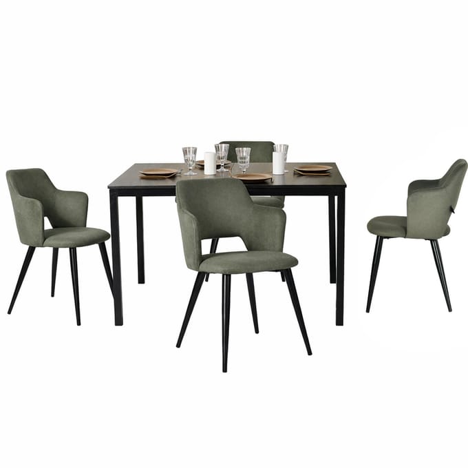Eetkamerset - 5-delig Uitschuifbare tafel - Zwart en lichtgroen
