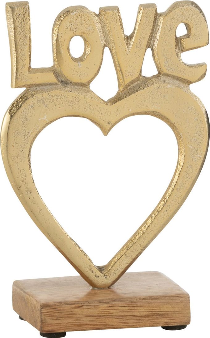 J-Line decoratie Love Hart Op Voet - aluminium/hout - goud - small
