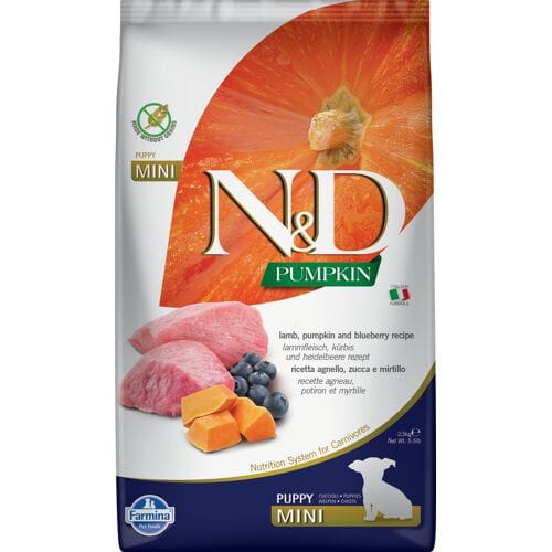 Farmina N&D Pompoen, Lam, Pompoen en Bosbes Formule (Puppy Mini) 2,5 kg
