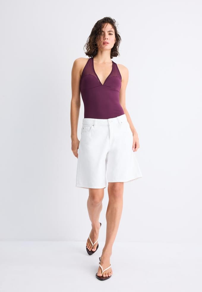 Stradivarius Mesh halterbody  Purper XS