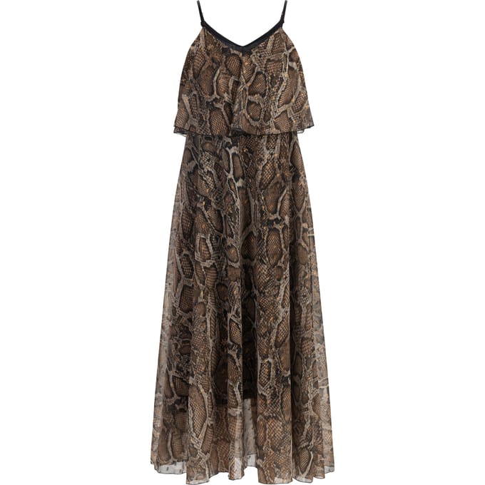 Faina Maxi-jurk met slangenprint Dames beige slang