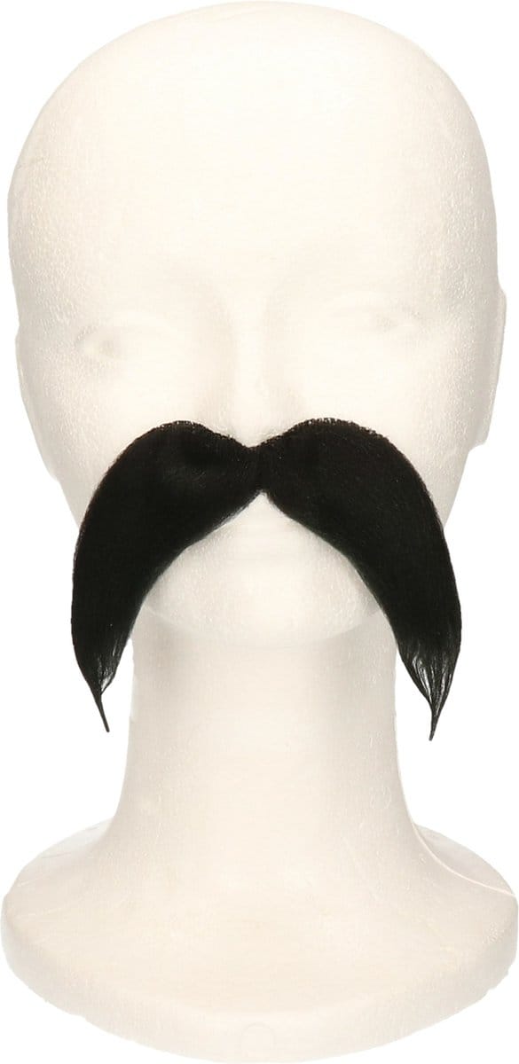 Verkleed snor - lang - zwart - zelfklevend - nepsnor - Carnaval accessoires - verkleedaccessoires snorren