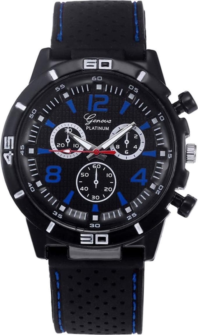 Fako Bijoux® - Herenhorloge - Geneva - Platinum - Blauw
