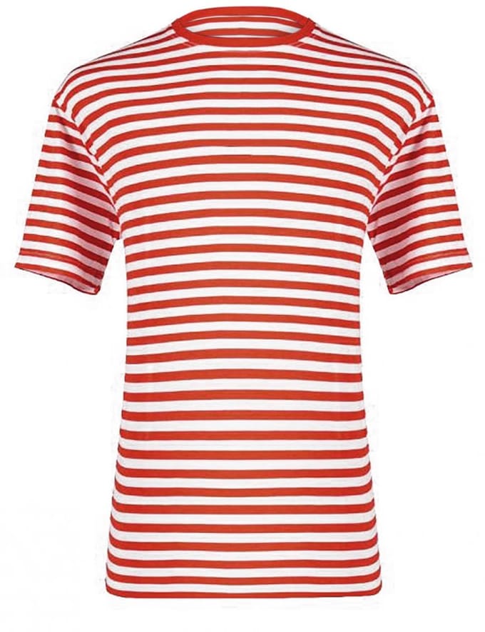 Shirt Gestreept - Unisex - Carnaval - Korte Mouw - Rood-Wit - Maat L