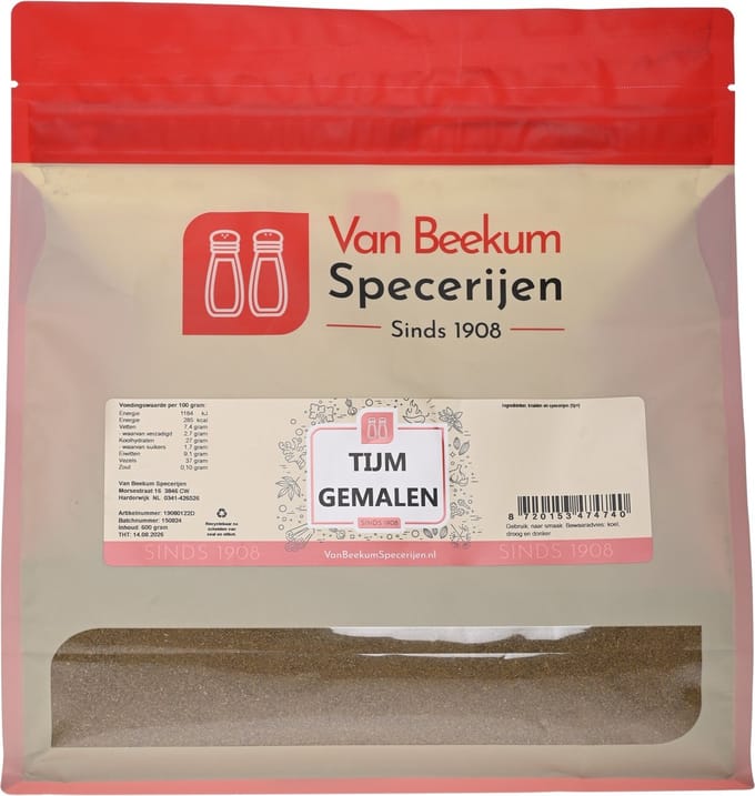Van Beekum Specerijen - Tijm Gemalen - 600 Gram (hersluitbare stazak)