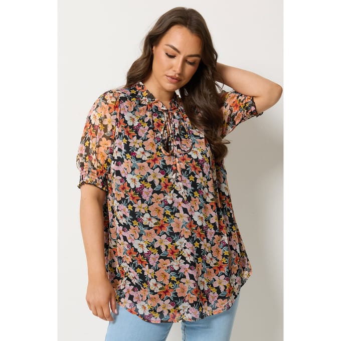 Yours Roze Bloemenprint Blouse Met Ruche Bij De Hals Size 46