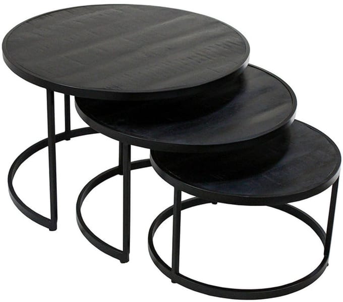 Salontafel 'Lennox' 3-delig Mango Hout Zwart