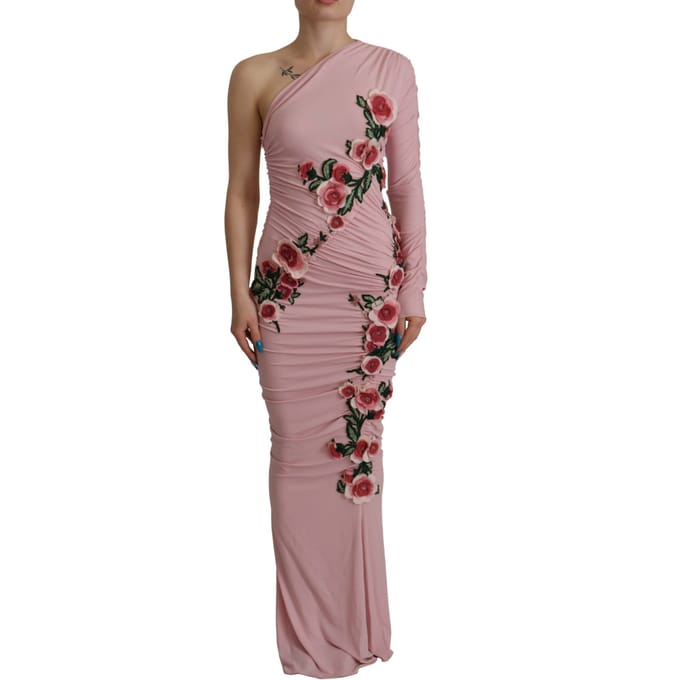 Dolce & Gabbana Roze Bloem Versierde Off-Shoulder Damesjurk