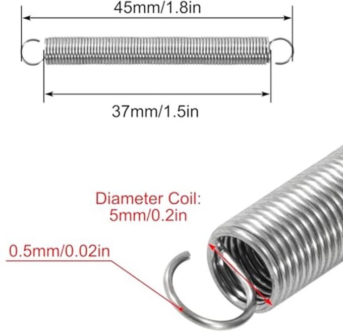 Tension Spring 45 mm - RVS - Draaddiameter 0.5 mm - Verpakking van 20