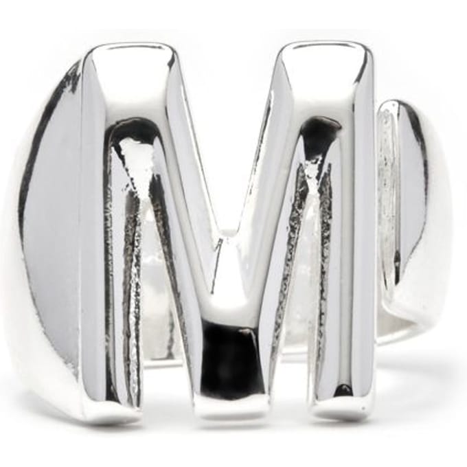 Bague - LUXENTER - Alphabet Lettre M - Plaqué rhodium - Taille ajustable - Zirconia argenté gris