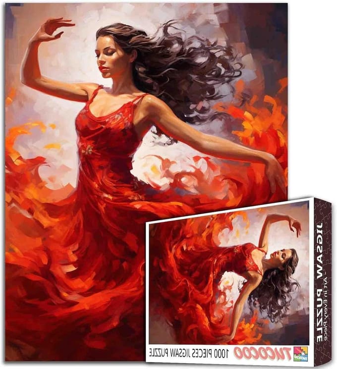 Dansend Vrouw Puzzel - Volwassen Puzzel - Ontspannen Thuis - 1000 Stukjes - 70 x 50 cm - Abstract Rood