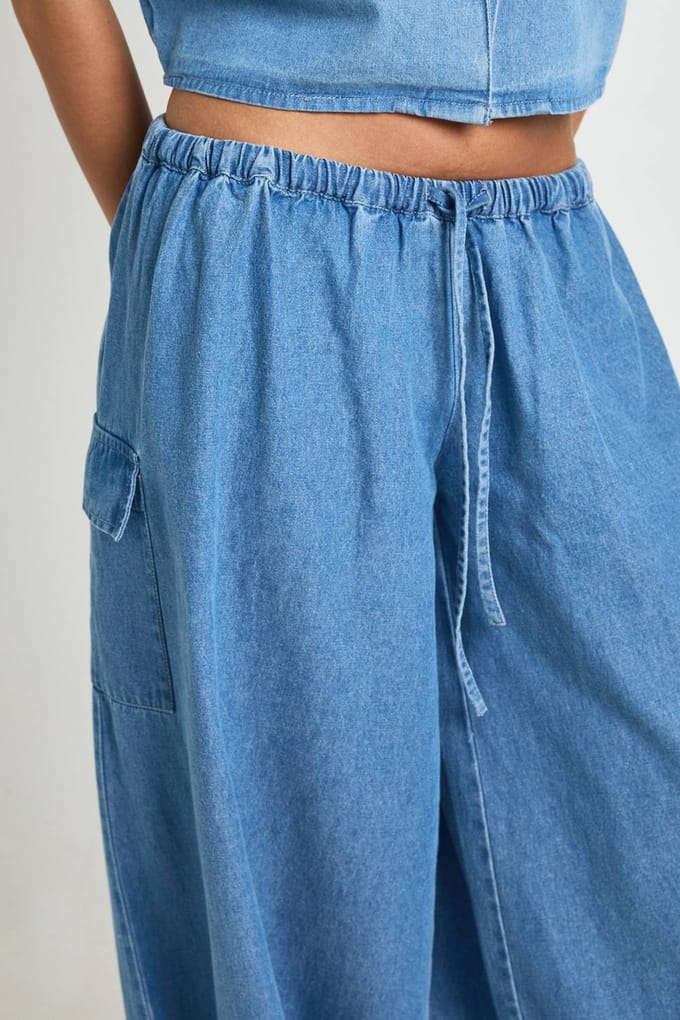 boohoo Dames Chambray Ballonbroek | Medium Gebleekt | Maat: 36