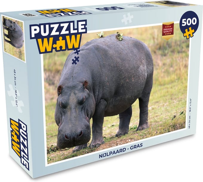 Puzzel Nijlpaard - Gras - Legpuzzel - Puzzel 500 stukjes