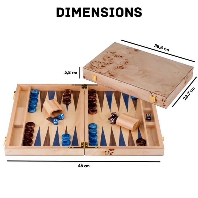 Backgammon 15" blauw & bruin trangle - Longfield