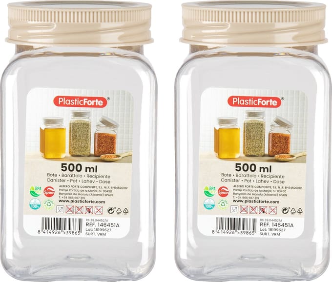 PlasticForte Voorraadpot/bewaarpot - 2x - 500 ml - kunststof - beige - B7 x H13 cm