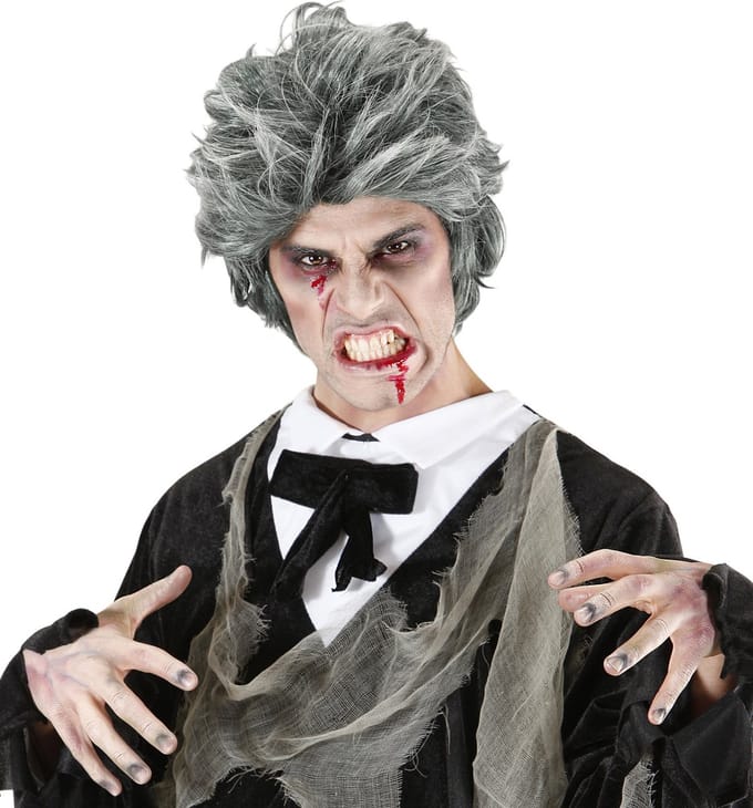 Zombie Dracula pruik grijze haren