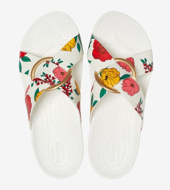 Crocs Serena Print Cross Band Slide Wit Maat 34/35 US 5