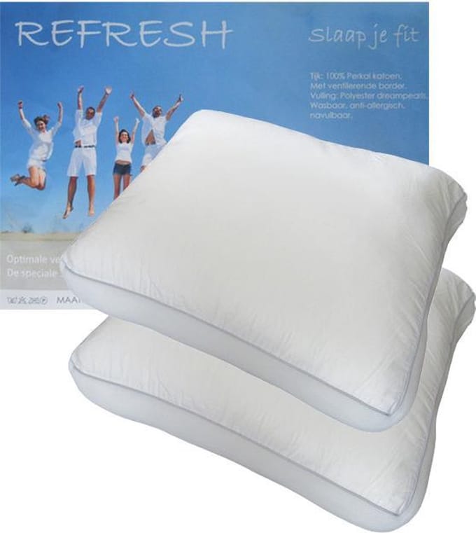 Refresh Hoofdkussen Set (2 Stuks) - Boxkussen met 3D Border - Dreampearls - 50x60x10 cm - Wit