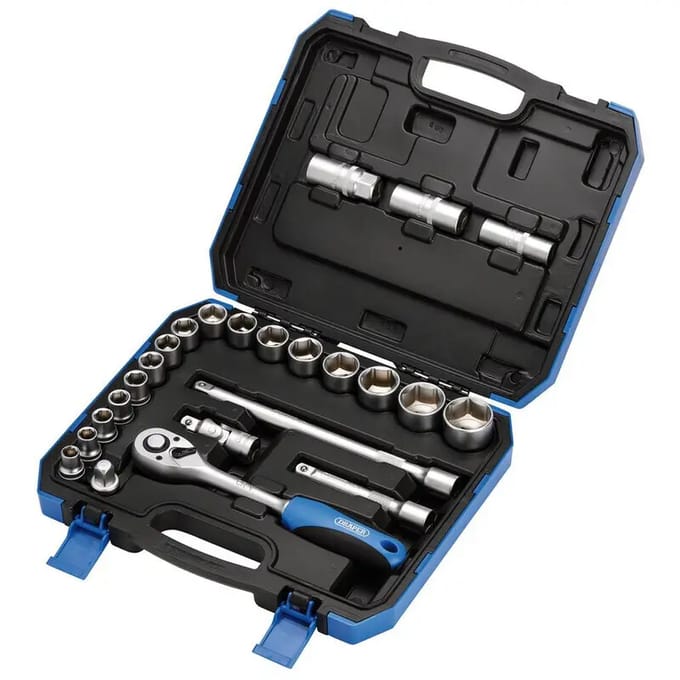 Draper 1/2" Doppenset met ratel en gloeibougiedoppen, 24-delig