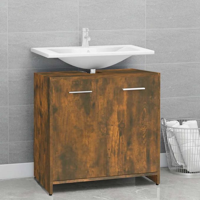 vidaXL - Badkamerkast - 60x33x60 - cm - bewerkt - hout - gerookt - eikenkleurig