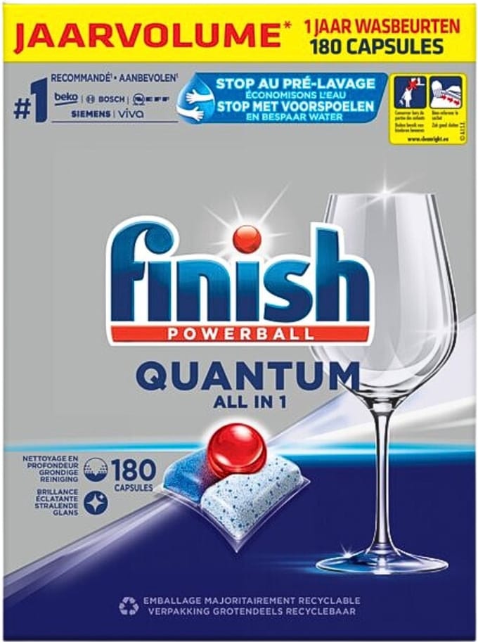 Finish Powerball - Quantum All in 1 - Vaatwastabletten - 180 Tabletten - 1 stuk