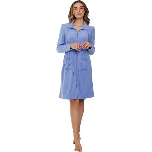 Pastunette Badjas Soft Blue - Badstof - Blauw - Rits - Maat S