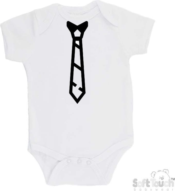 100% Katoenen Romper "Stropdas" Unisex Katoen Wit/zwart Maat 62/68