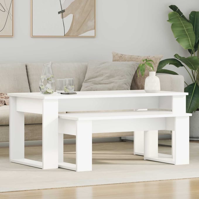 vidaXL - Koffietafel - Set - 2 - st - Wit - 100 - x - 50 - x - 42 - cm - Bewerkt - hout