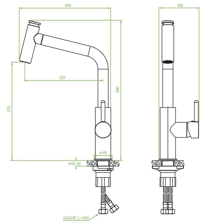 Toro - spoelbakmengkraan met uittrekbare uitloop, chroom