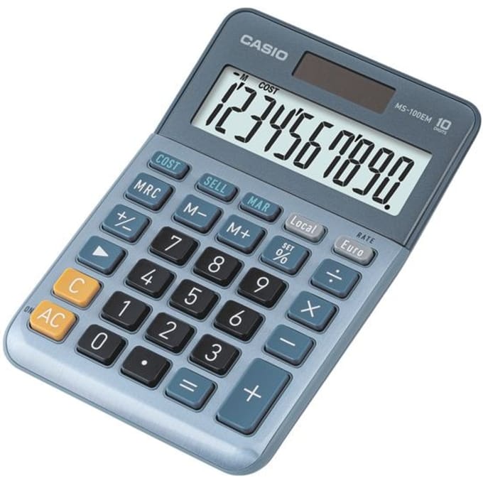 Casio MS-100EM Bureaurekenmachine Blauw Aantal displayposities: 10 werkt op zonne-energie (l x b) 101 mm x 149 mm