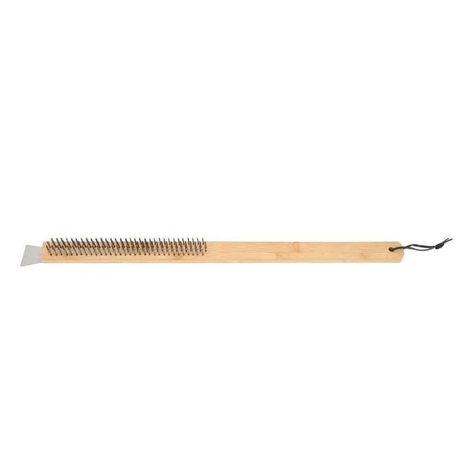 Pizzaovenborstel met Ophanggat Bamboe Handvat Staaldraad BBQ Grill Schoonmaakborstel met Schraper beige