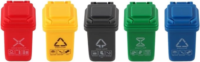 Allecto plus - Mini Prullenbak op Wielen voor Classificatie Dozen - Set van 5 Stuks