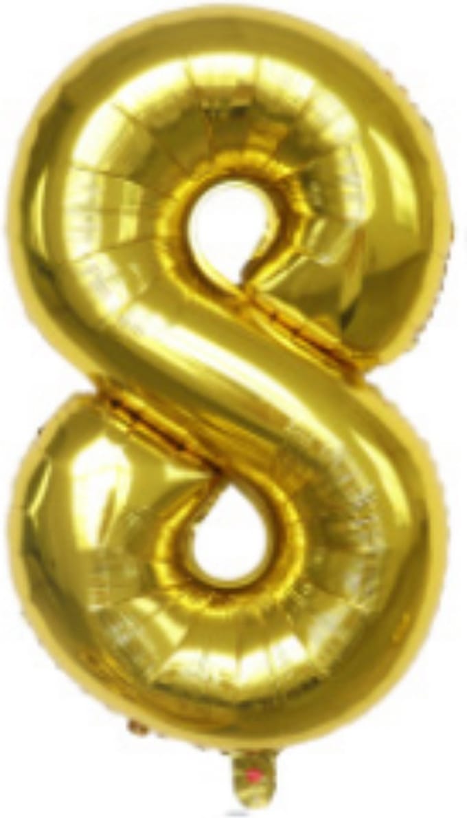 Cijferballon XL 8 - Goud - Feestversiering - 81 cm