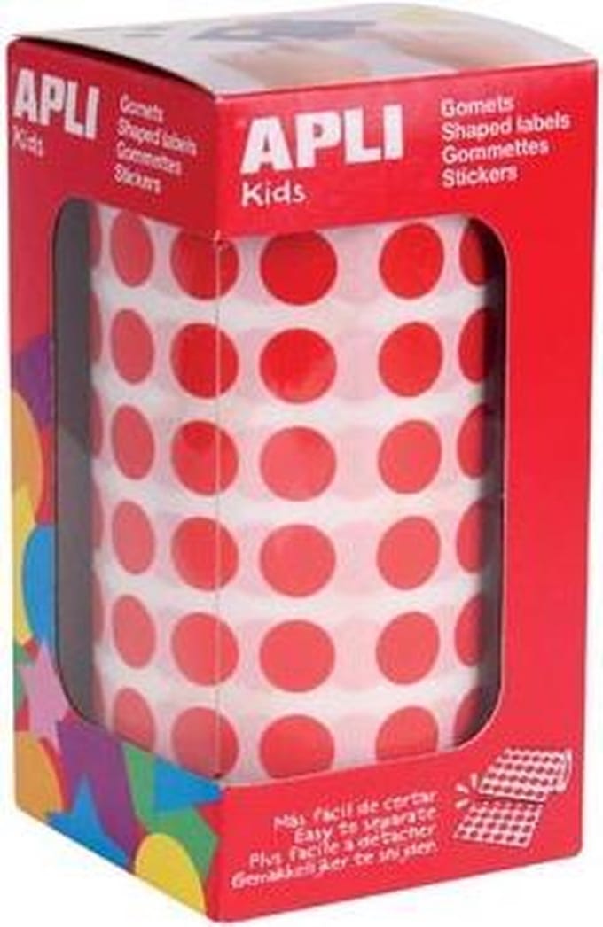 Apli Kids stickers op rol | cirkel diameter 10 | 5 mm | rood