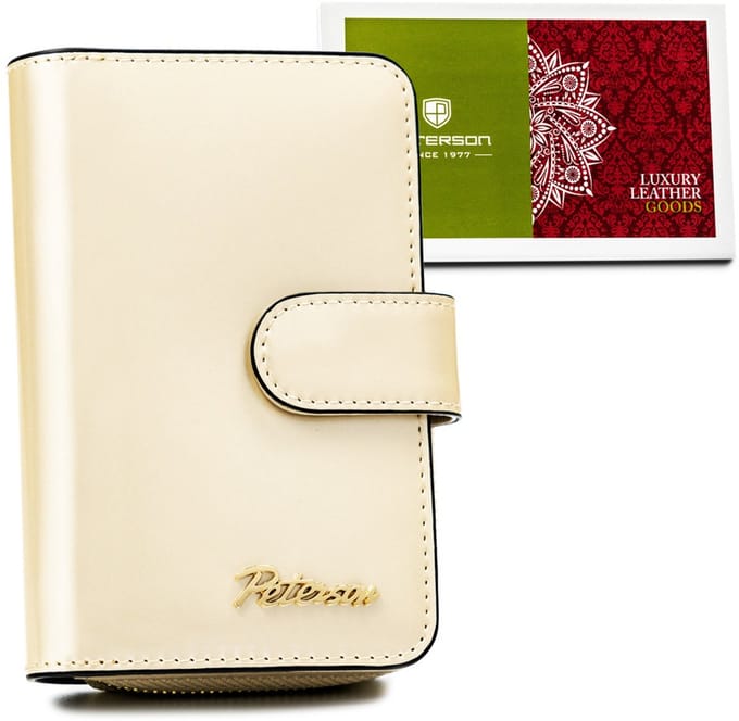 Peterson - Compact Damesportefeuille - Beige - Rits en Drukknoopsluiting - Antidiefstal Technologie