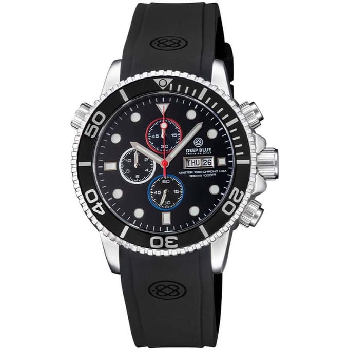 Deep Blue Master 1000 M1KUSACHRBLKBLKSTRP | Chronograph quartz diver Black