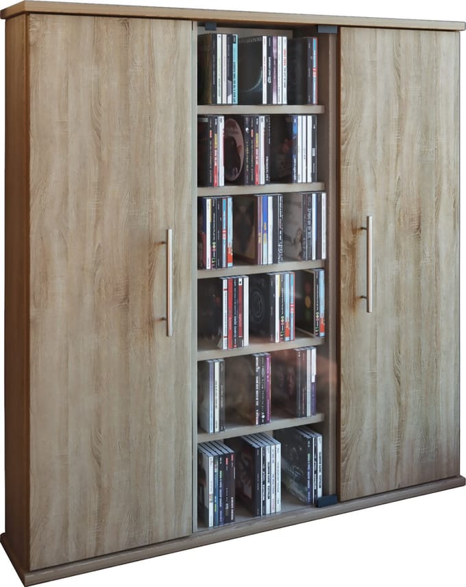 Houten CD DVD-standaard Plankkast Opbergruimte Staande plank Santo Glazen deur
