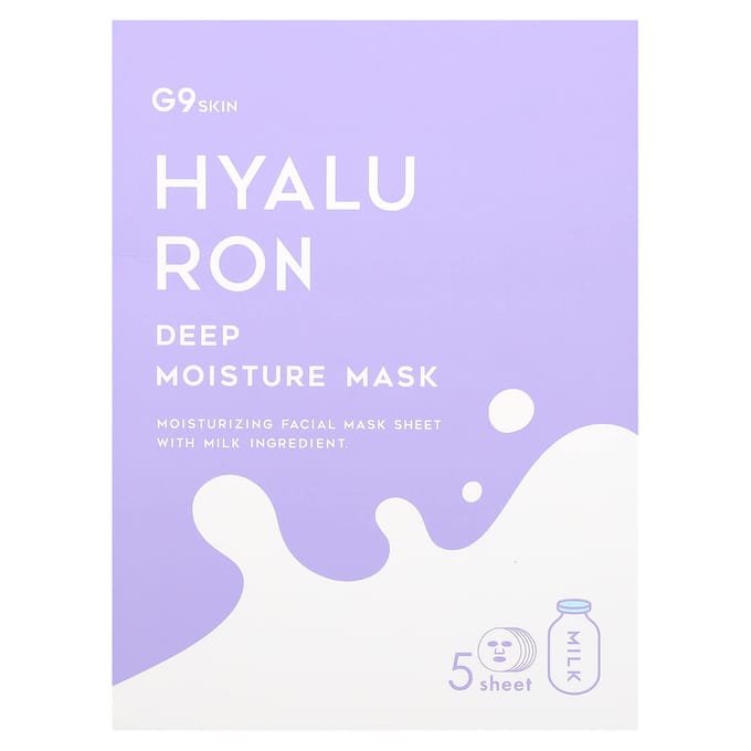 G9skin, hyaluron, deep moisture beauty mask, milk, 5 sheets, 22ml (0.74fl oz) per sheet white