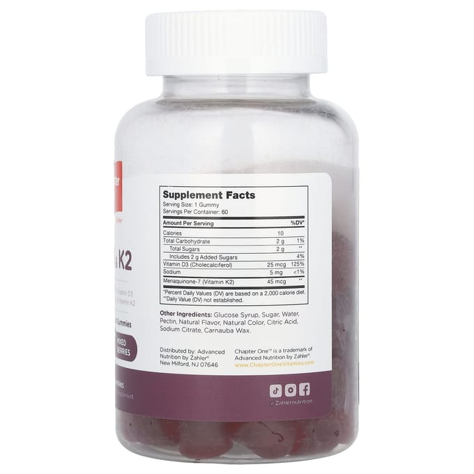 Hoofdstuk Eén, D3 & K2, gemengde bessen, 60 gummies