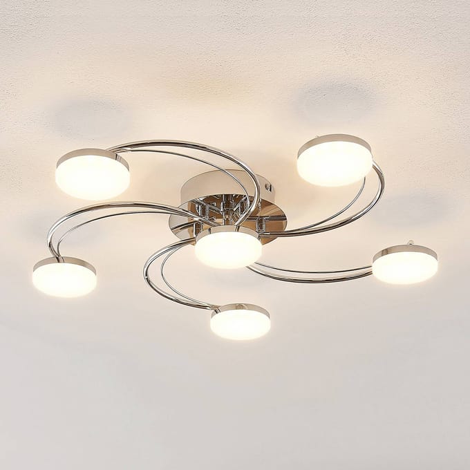 Lindby LED plafondlamp Rouven, spiraalvorm, 6-lamps, grijs