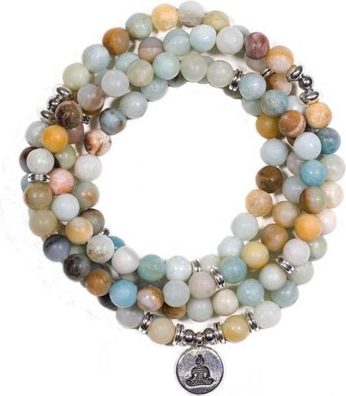 Mala amazoniet elastisch met boeddha (8mm)