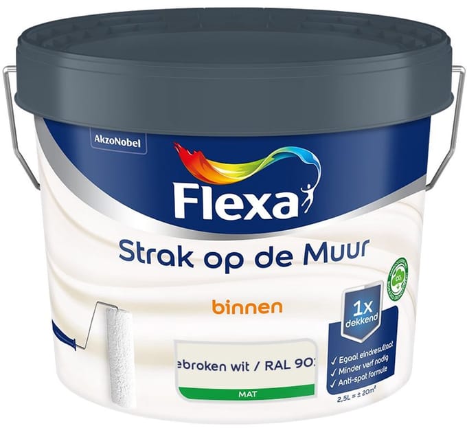 Flexa - Strak Op De Muur Binnen Mat - Gebroken Wit / Ral 9010 - Mengverf - 2,5 L