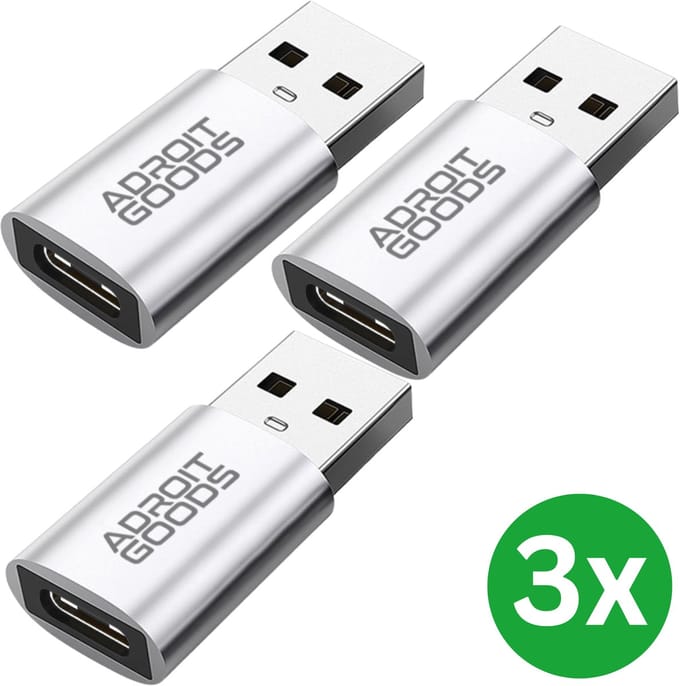 AdroitGoods 3x USB naar USB C Adapter - USB C naar USB Adapter - USB A naar USB C Converter - USB A naar USB C Female - Silver