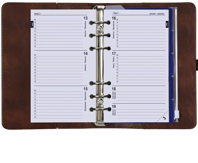 1111-20 Personal 6 Ringplanner Kastanje bruin 1 week per 2 paginas 2026-2027-2028