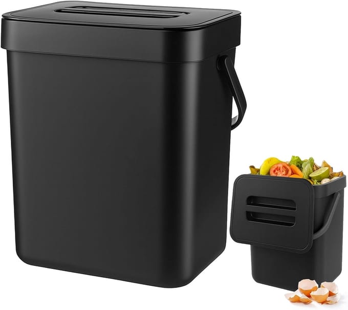 Compostemmer Keuken - Bio Afvalbak - Afval Scheiden - Geurvrij Deksel - 3 Liter - Zwart