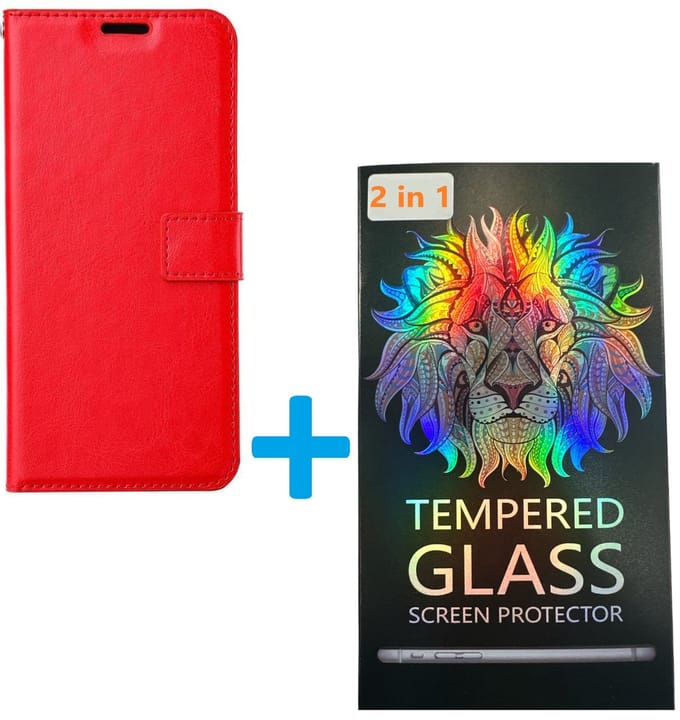 Portemonnee Book Case Hoesje + 2x Screenprotector Glas Geschikt voor: Oppo A73 - rood